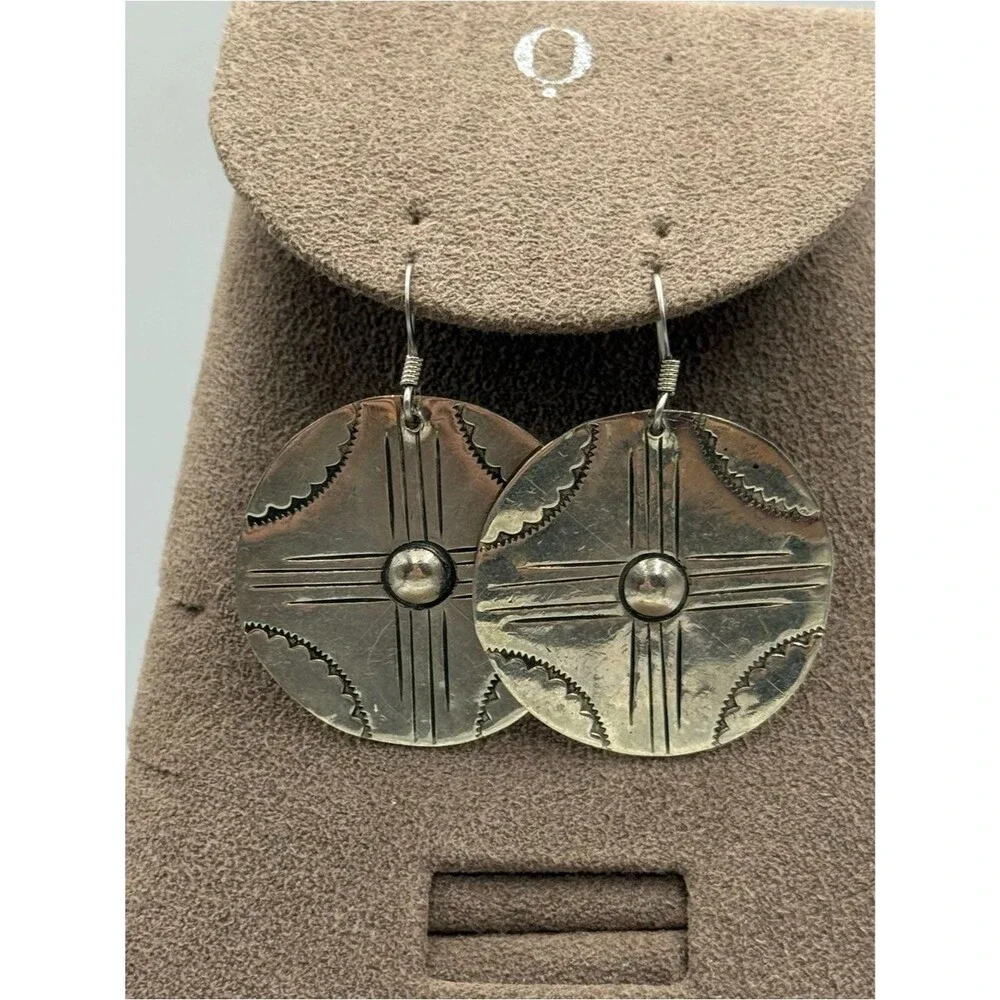 Western Silver-Tone Round Engraved Drop Earrings - Women Jewelry